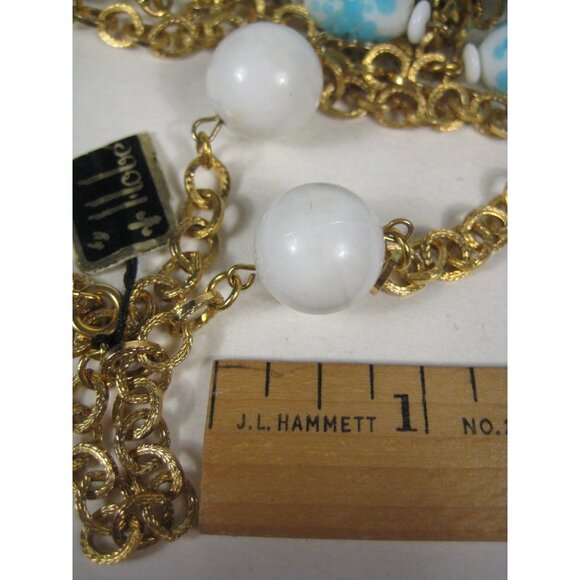Hobe Vintage Estate Necklace Chain Goldtone 56 Inch Rope Tag Glass Beaded - Picture 14 of 16